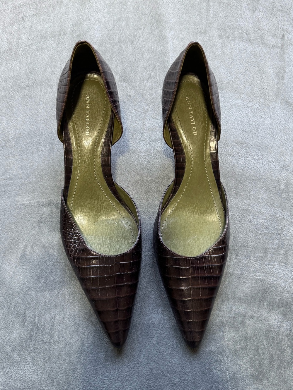 Ann Taylor Dark Brown Croc-Embossed Pointed Toe D'Orsay Heels